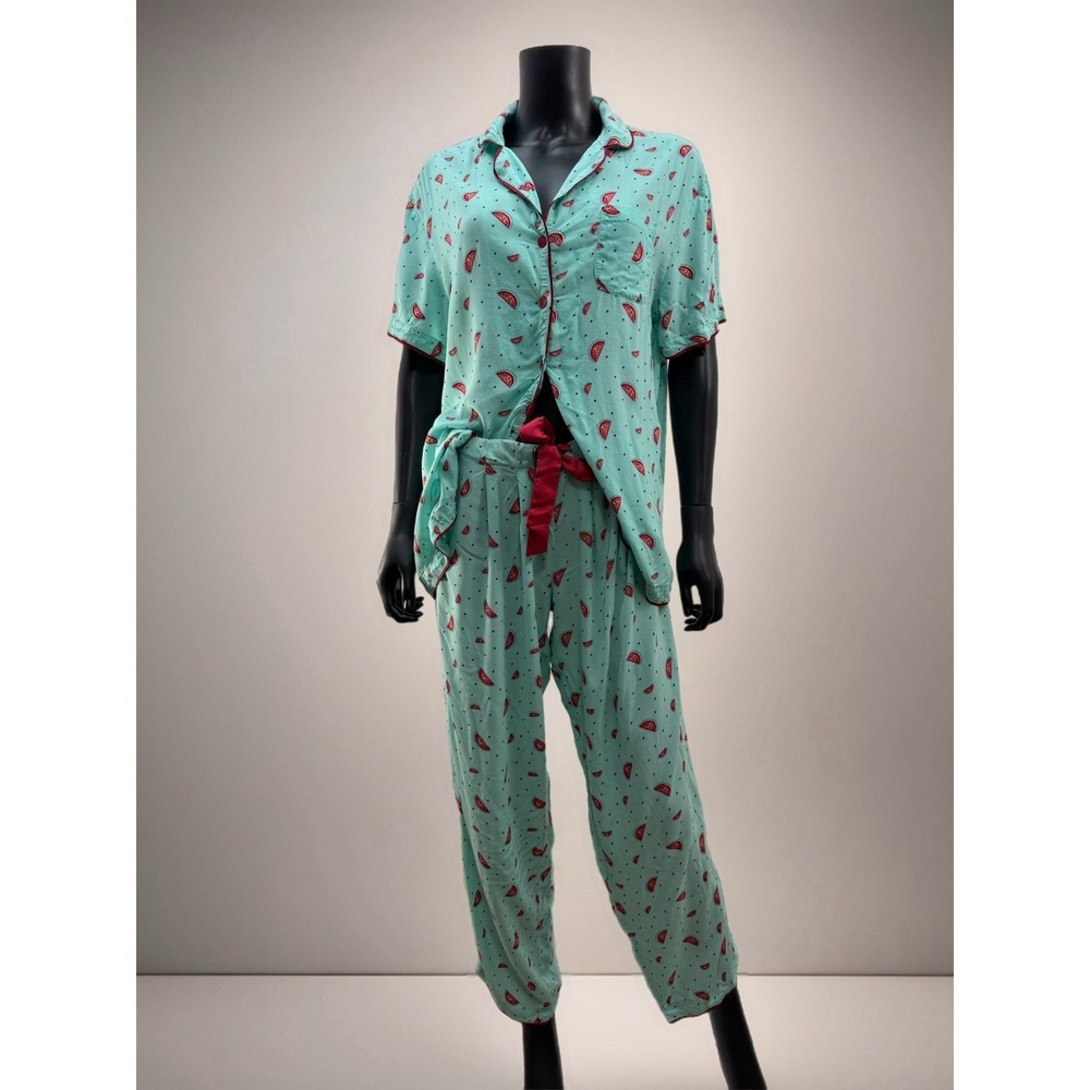 Jockey Watermelon Pajama Set Rayon Shirt L Pants XL Red Trim‎